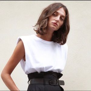 EVA PADDED SHOULDER MUSCLE T-SHIRT IN WHITE -NWOT